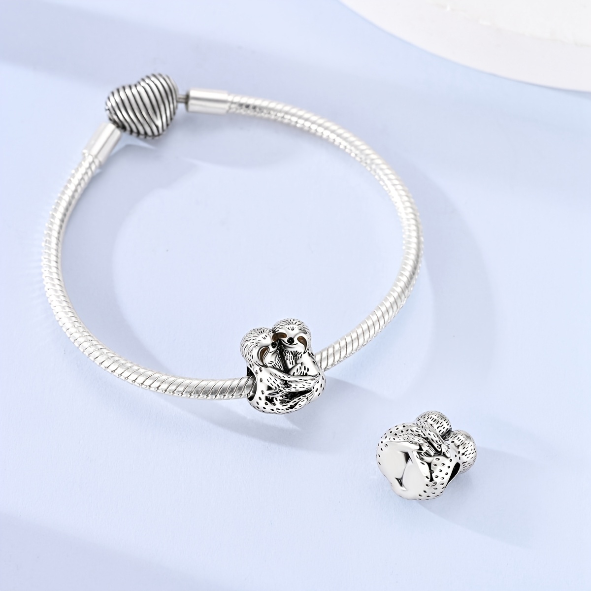 Sloth Couple Silver Plated Bead Charm for Bracelet and Necklace